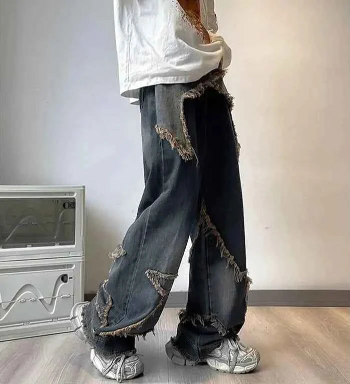 Fringe Distressed Vintage Style High-Waisted Jeans