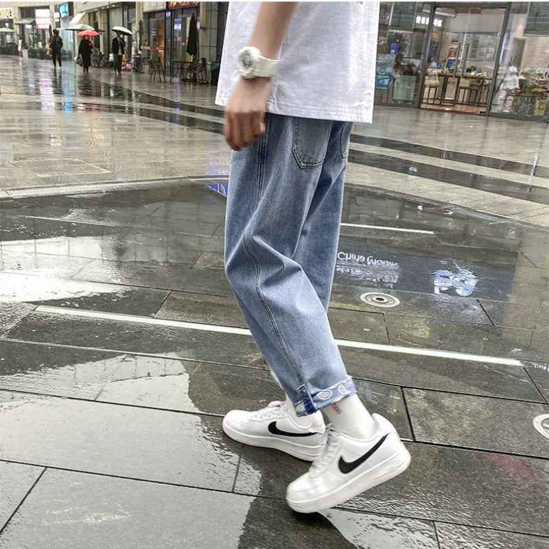 Streetwear High Street Patchwork Zipper Loose Jeans