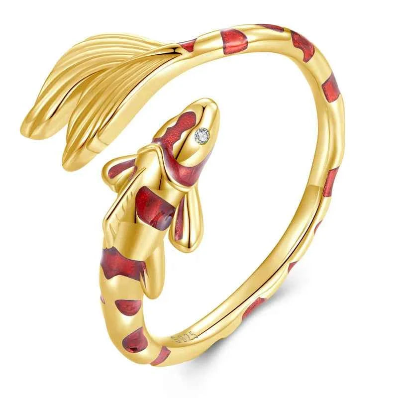 Adjustable Red Enamel Koi Opening Ring
