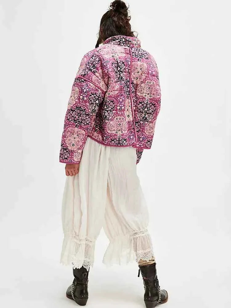 Purple Floral Boho Chic Padded Jacket