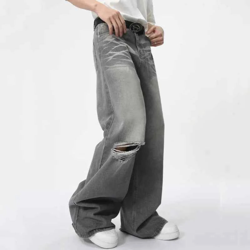 High-Waisted Babe Distressed Straight Denim Jeans
