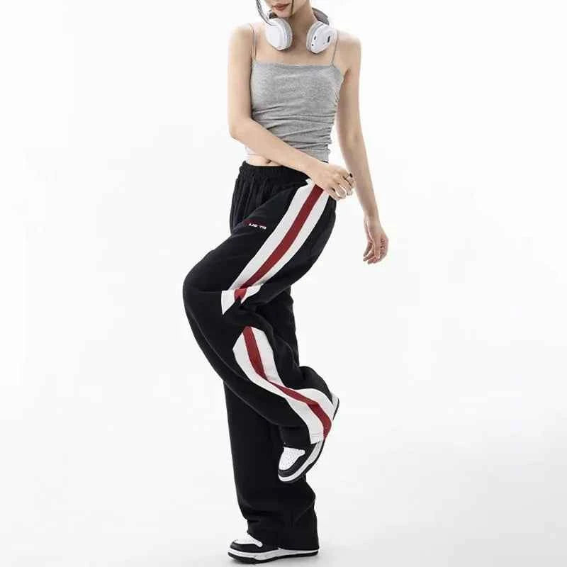 Streetwear High Waist Grey Stripe Sweatpants