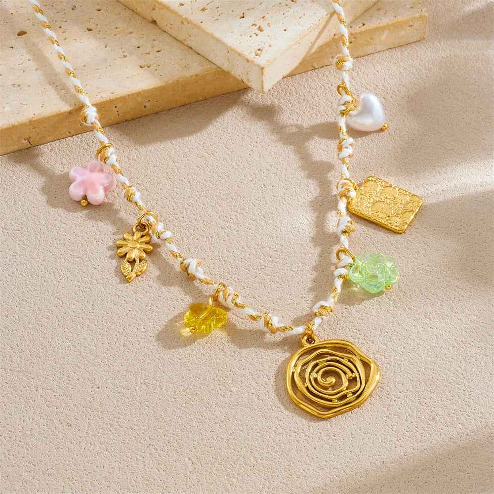 Golden Flower Crystal Pendant Necklace