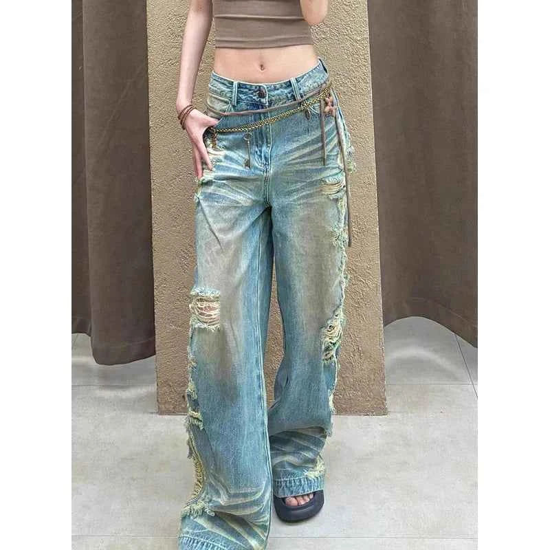 Streetwear Casual Vintage Oversize Ripped Denim Jeans