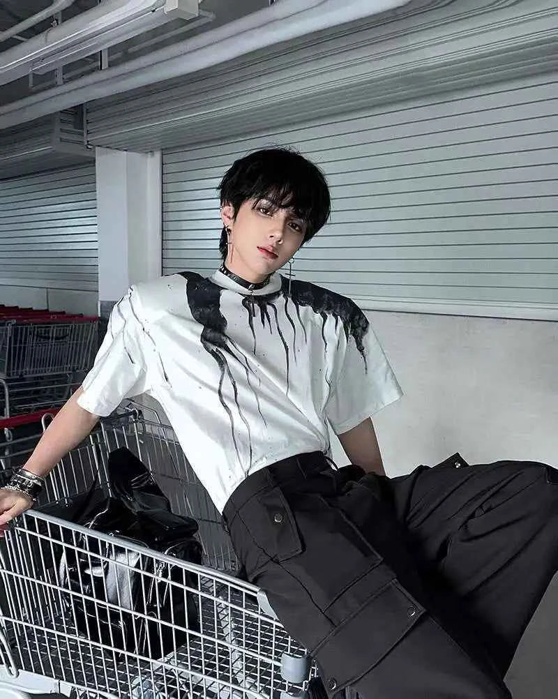 Ink Splash Round Collar Casual T-Shirt
