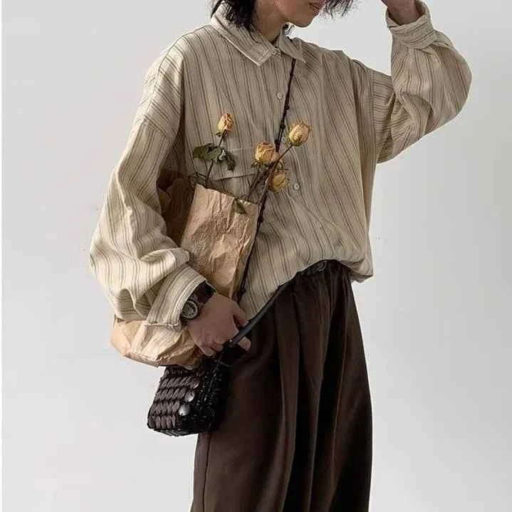 Vintage Striped Loose Casual Long Shirt