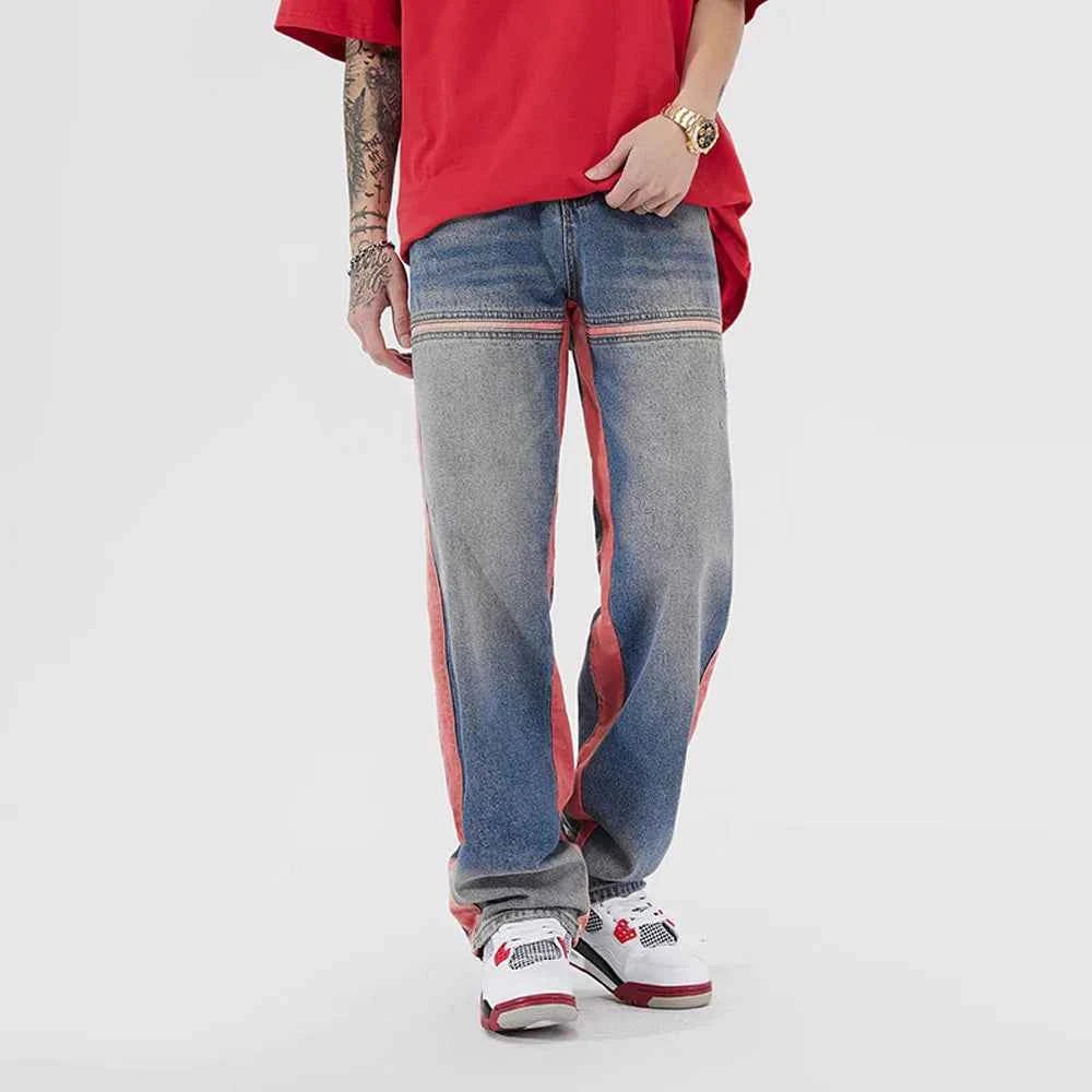 Trendy Yellow Stripe Vintage Patchwork Jeans