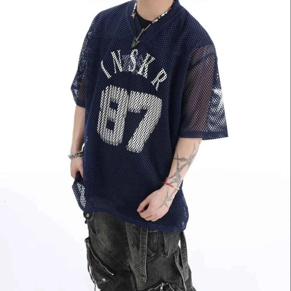 Retro American Style Mesh Hollow Letter T-Shirt