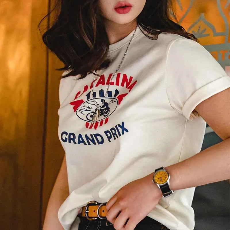 Vintage Letters Printed Cotton Casual T-Shirt