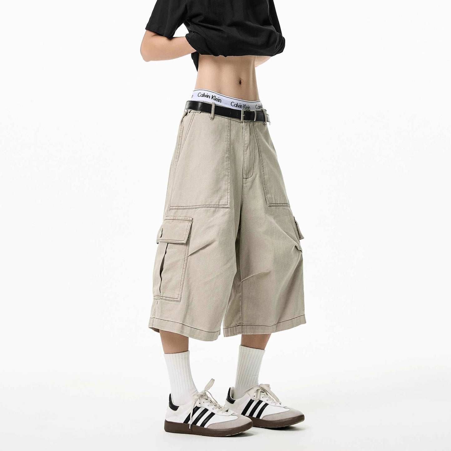 American Style Streetwear Cotton Cargo Utility Jorts