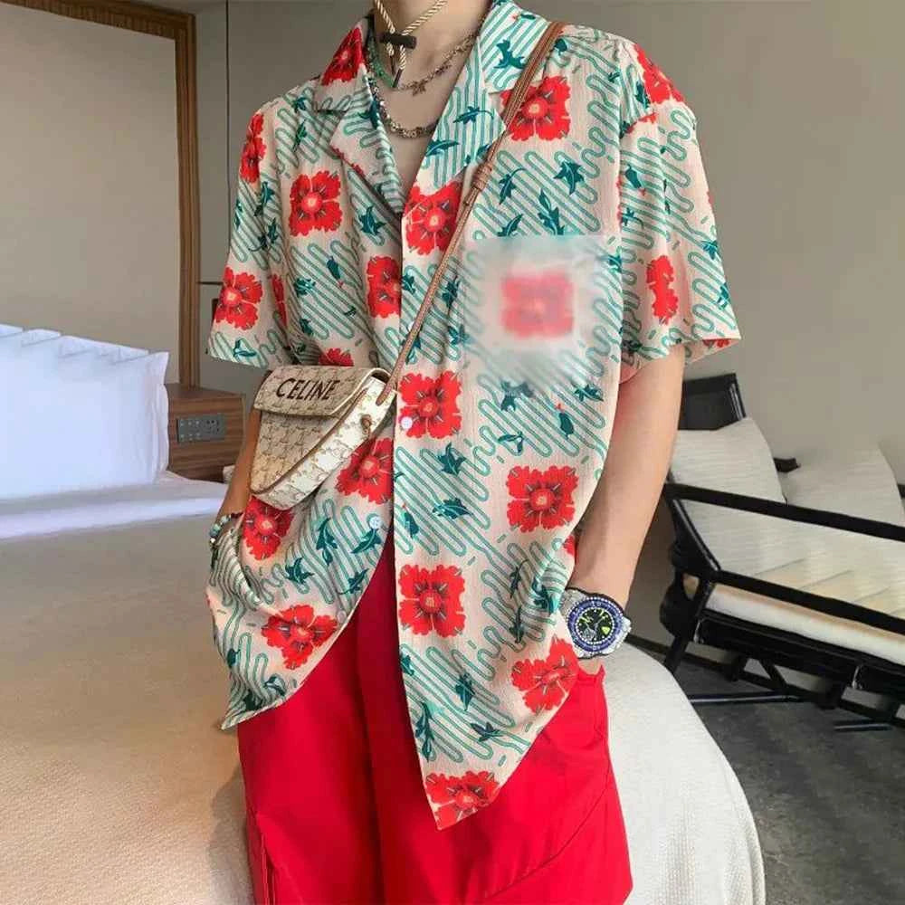Colorful Hawaiian Flower Print Beach Shirt