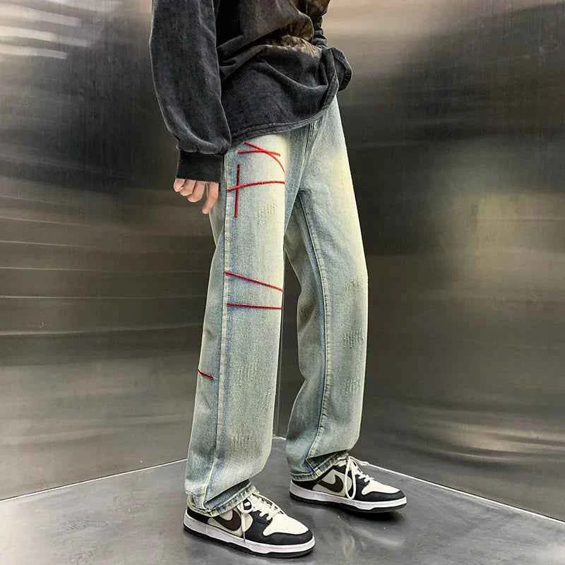 Baggy Straight Vintage Embroidered Wide Jeans