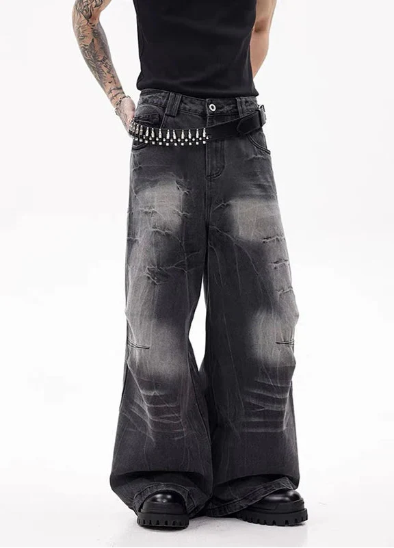 Vintage Cool Streetwear High Waist Black Denim Jeans - Luxuryurbanwear