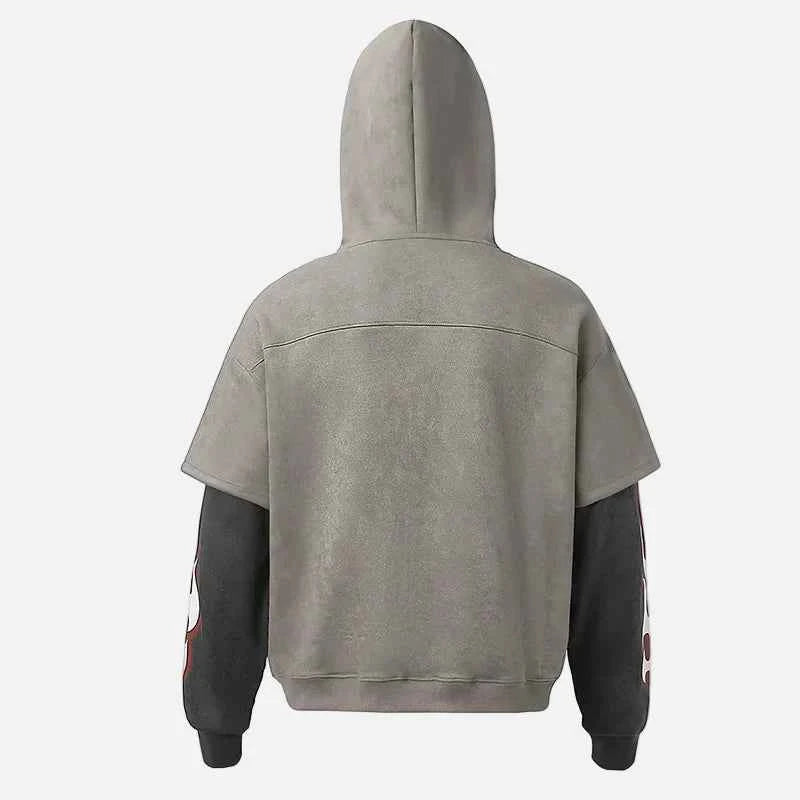 Y2K Fake Two Piece Flame Printed Hooded Sweatshirt