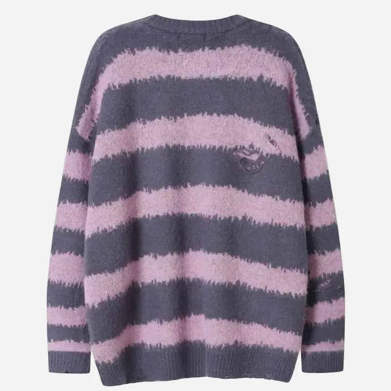 Oversized Striped Grunge Knitted Casual Sweater