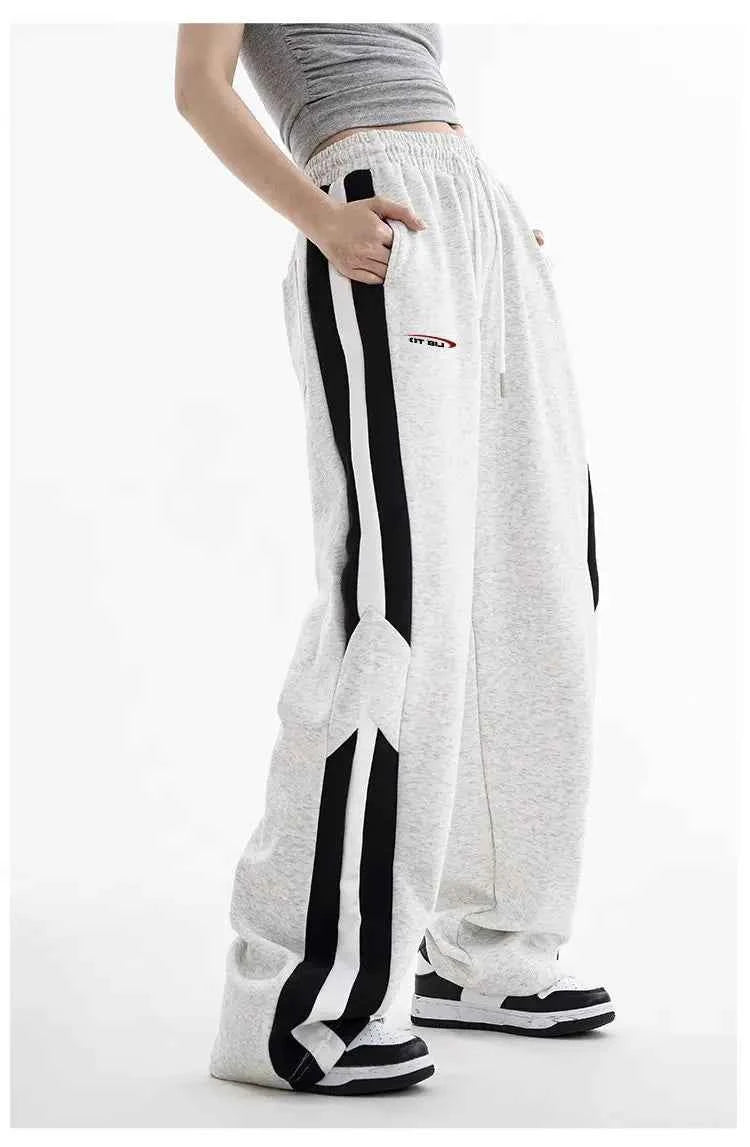 Streetwear High Waist Grey Stripe Sweatpants
