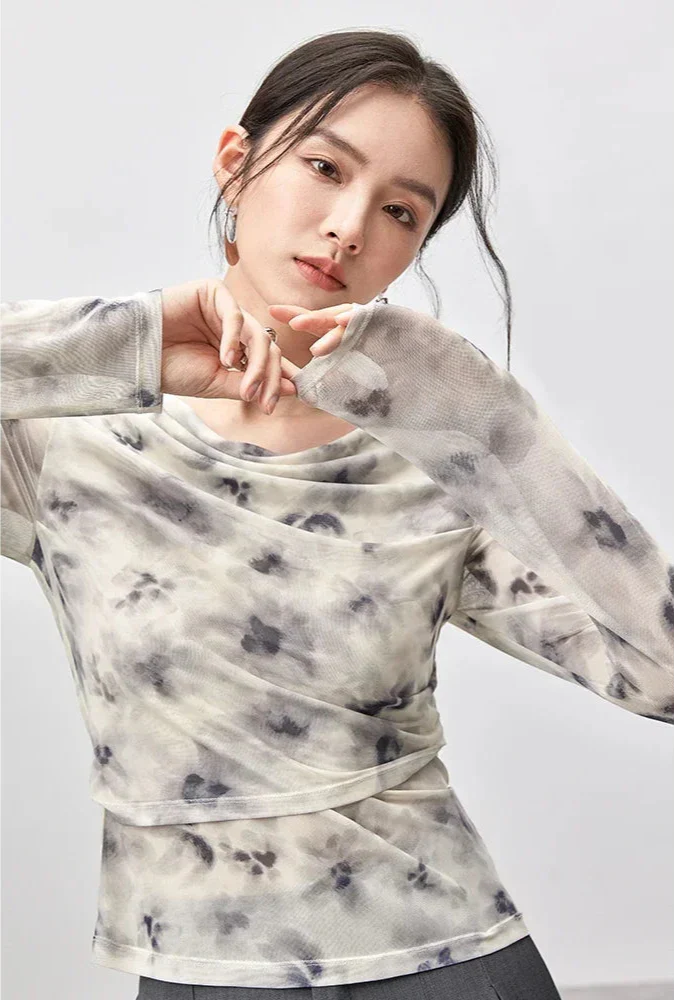 Elegant Swing Collar Long Sleeve T-shirt - Luxuryurbanwear