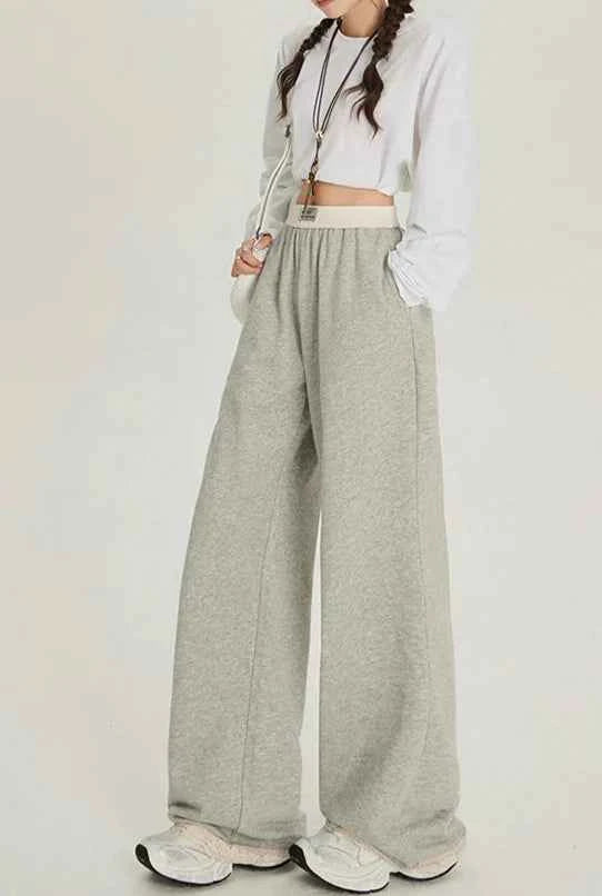 Solid Color High Waist Wide Sweatpants