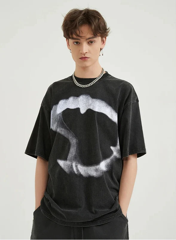 Breathable Oversized Washed Black Graphic T-Shirt - Luxuryurbanwear