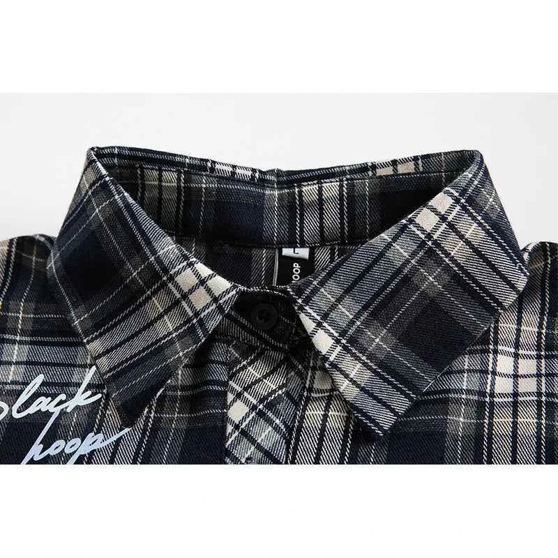 Spring Plaid Hip Hop Button-Up Long Sleeve Shirt