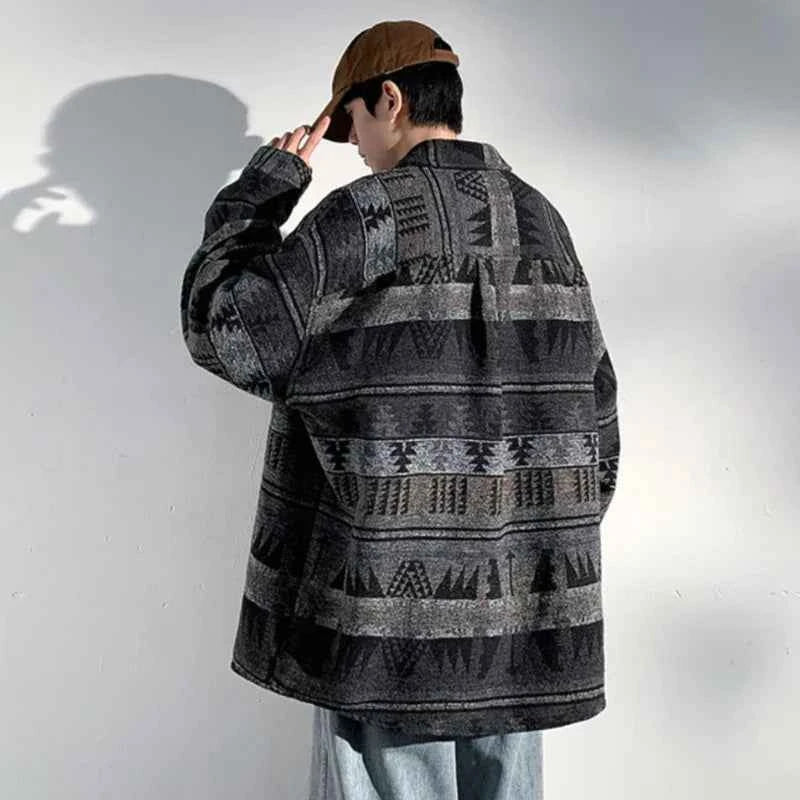 Men Japanese Style Vintage Woolen Oversized Jacket