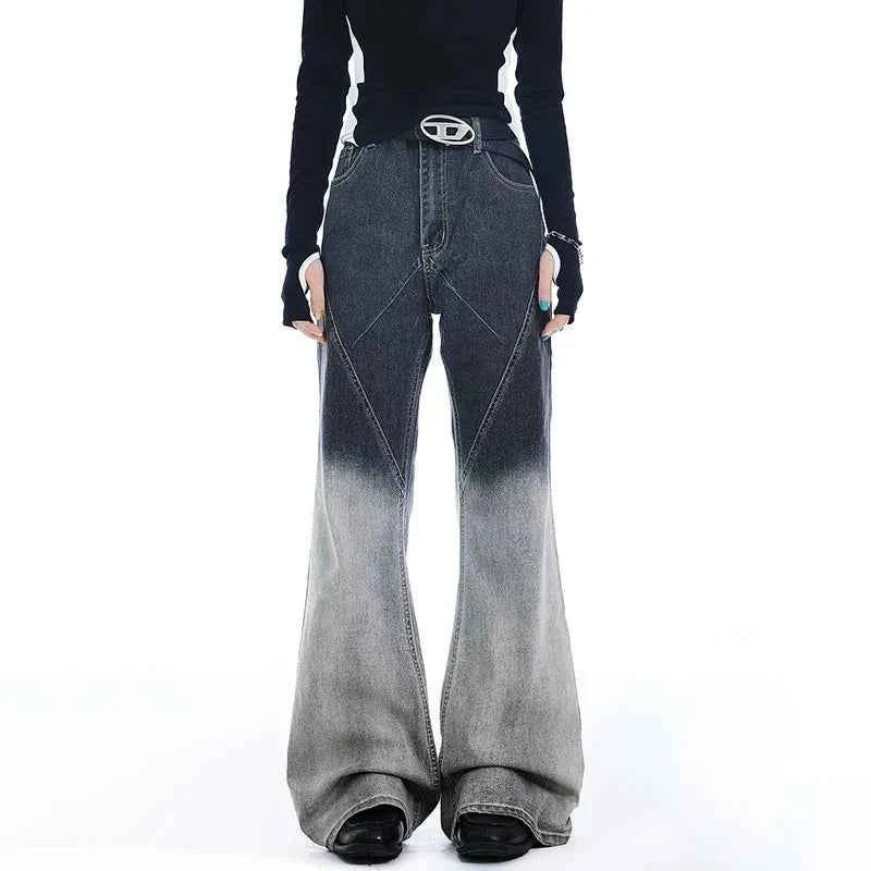 Gradient Color Patchwork Bootcut Denim Jeans