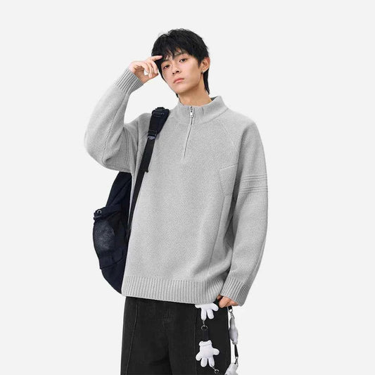 Cozy Ribbed Knit Mock Neck Half Zipper Sweater