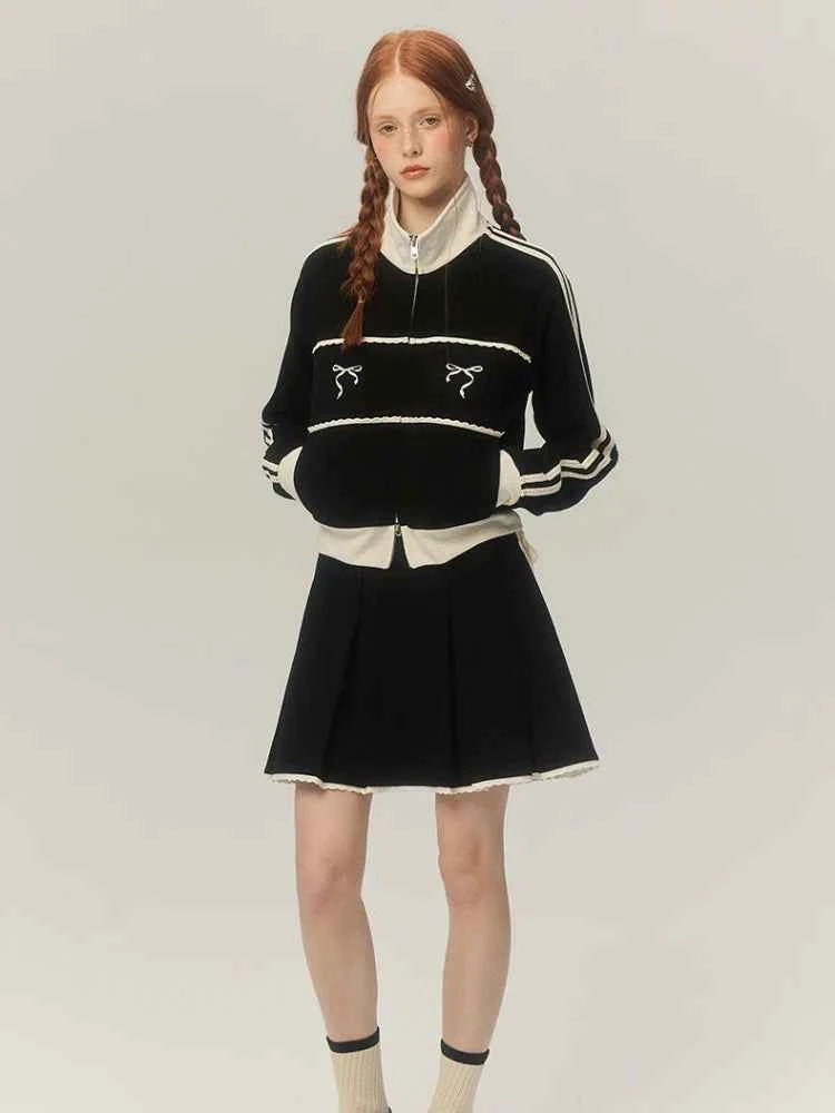 Sweat Retro Lace Embroidery Zip Up Sweatshirt