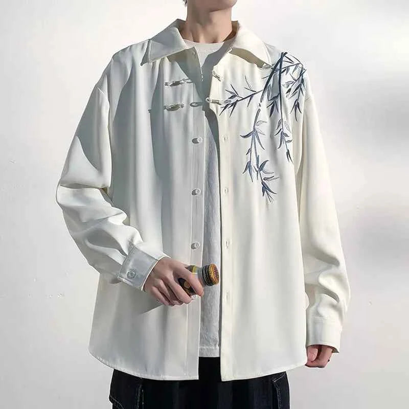 Casual Floral Embroidered Casual Oversized Shirt