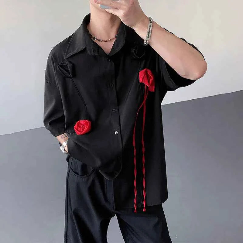 Elegant Three-Dimensional Patchwork Short-Sleeve Shirt