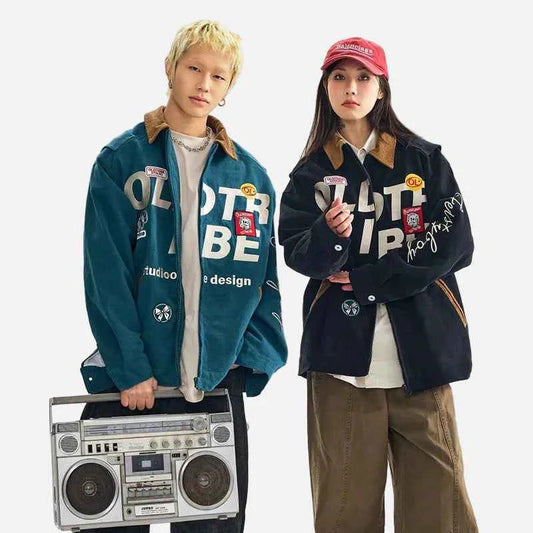 Spring Streetwear Embroidered Cargo Varsity Jacket