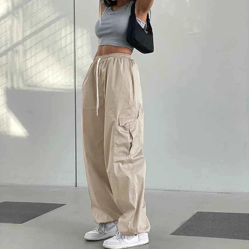 Vintage High Waist Wide Leg Cargo Pants