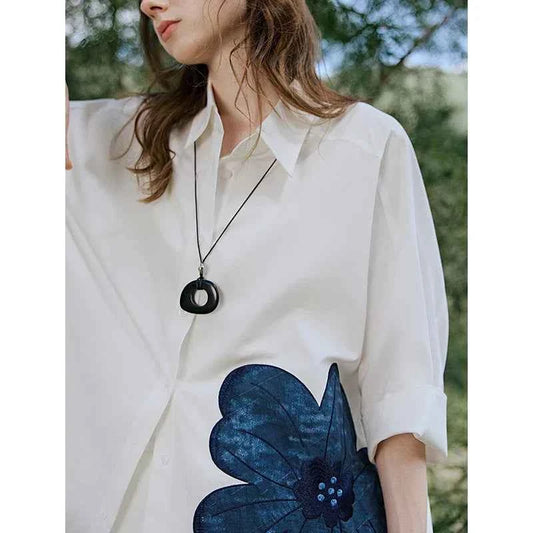 Embroidered Shoulder Mid-Length Shirt
