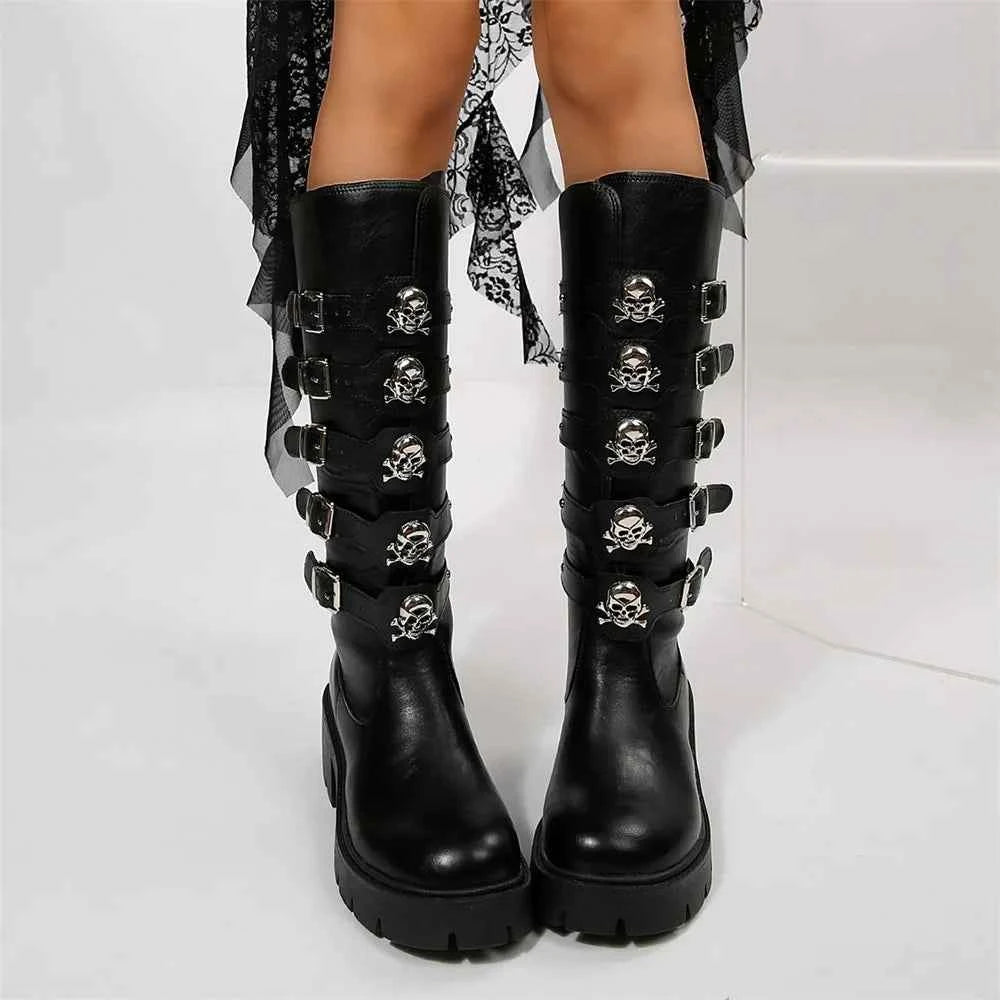 Y2K Gothic Buckle Belts Platform Leather Boot