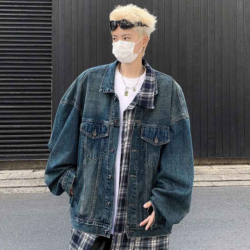 Plaid Patchwork High Street Denim Jacket