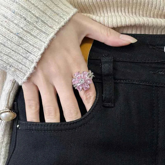 Women Sweet Romantic Zircon Flower Ring