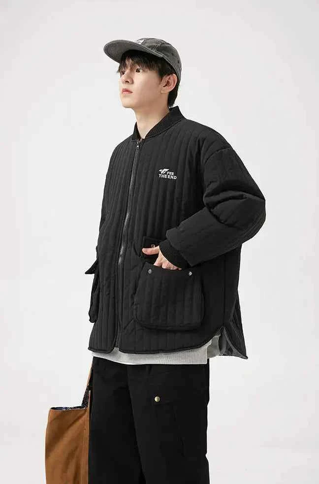 Winter High Quilted Solid Color Parka Cargo Jacket