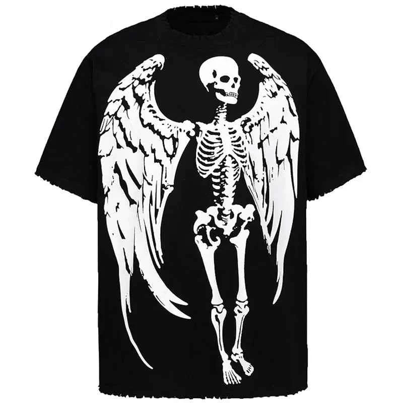 Gothic Angel Skull Skeleton Graphic Printed T-Shirt