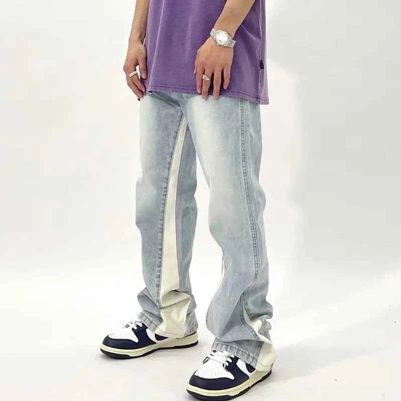 Retro Washed Patchwork Baggy Flare Jeans
