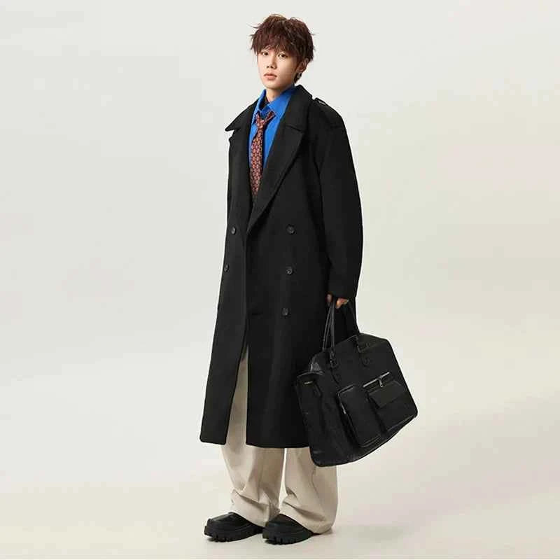 Y2K Belt Thick Double Breasted Woolen Coat