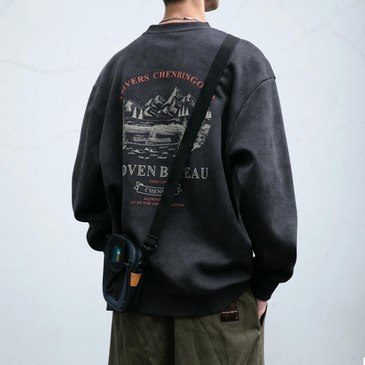 Gray Color Mountain Valley Design Sweater