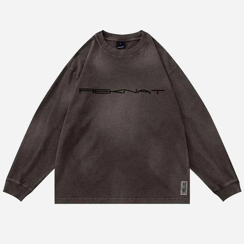 Japanese Style Letter Print Distressed Sweatshirt