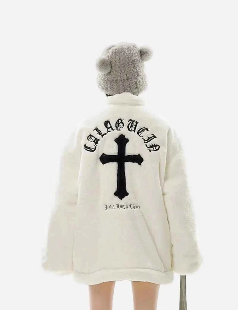 Winter Hip Hop Printted Faux Fur Parkas Jacket