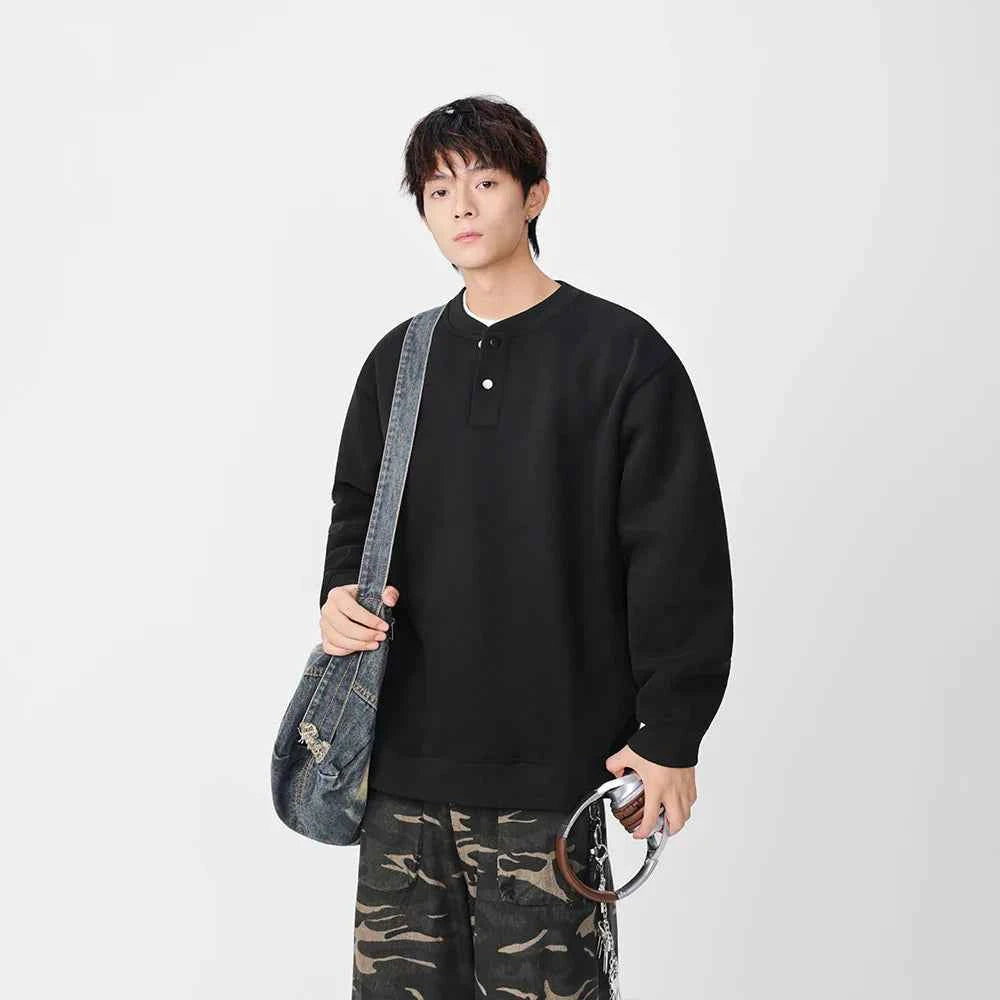 Casual Stand Collar Button Detail Sweatshirt