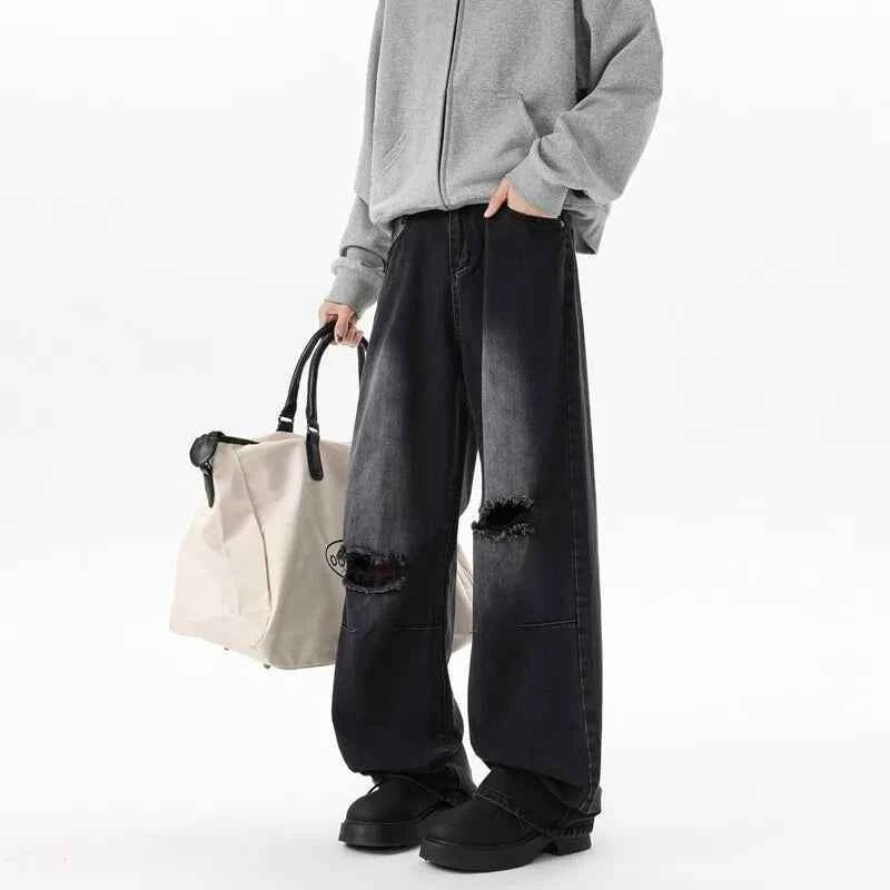 Classic Ripped Wide Leg Jeans