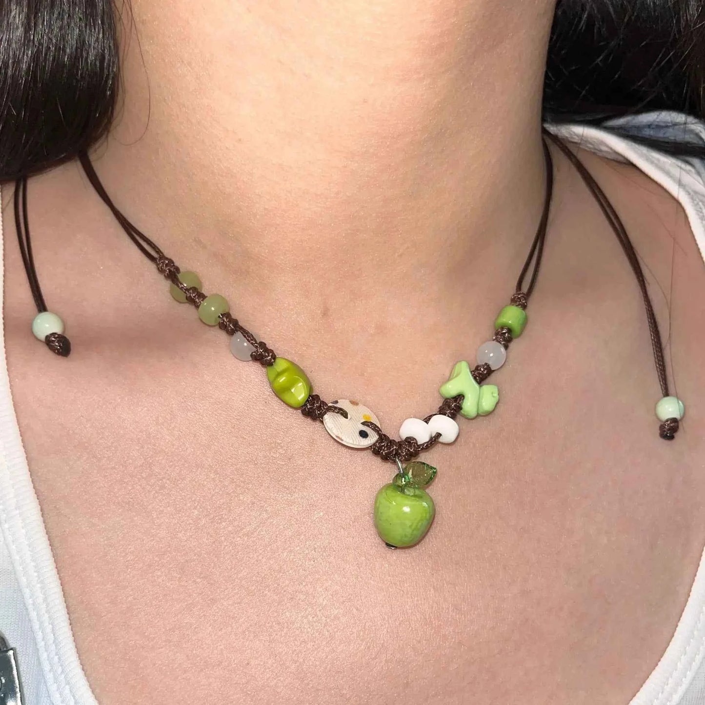 Handmade Ceramic Green Apple Pendant Necklace
