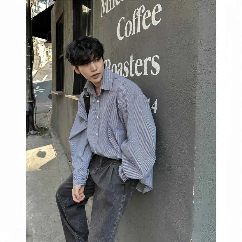 Streetwear Oversized Japanese Style Black Striped Shirt