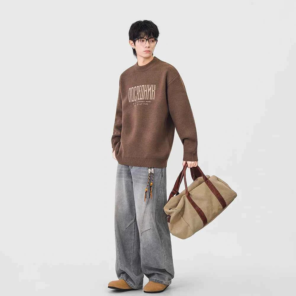 Cozy Winter Letter Print Crew Neck Knitted Sweater