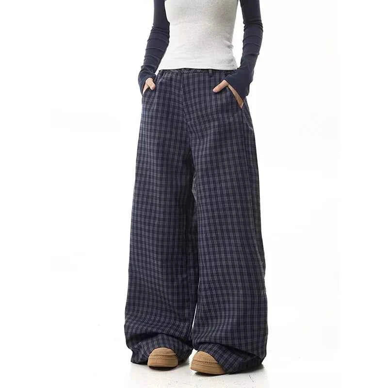Elevated Y2k Blue Plaid High Waist Wide Leg Pants