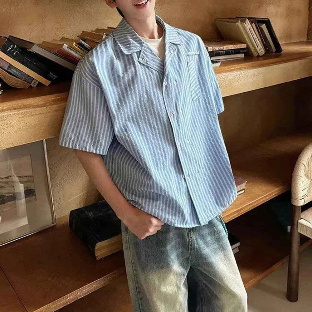 Y2K Retro Vertical Striped Short Sleeve Shirt
